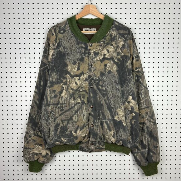 Jerzees Camo Camouflage Bomber Jacket XXL 2XL USA Made Vtg 90s Outdoor Mossy Oak - Picture 1 of 7